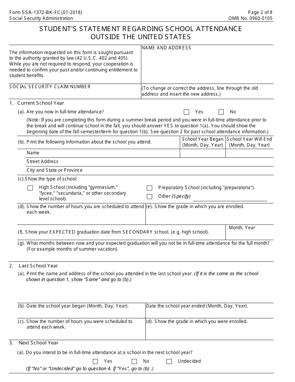 Form SSA1372BKFC Download Fillable PDF or Fill Online Advance Notice