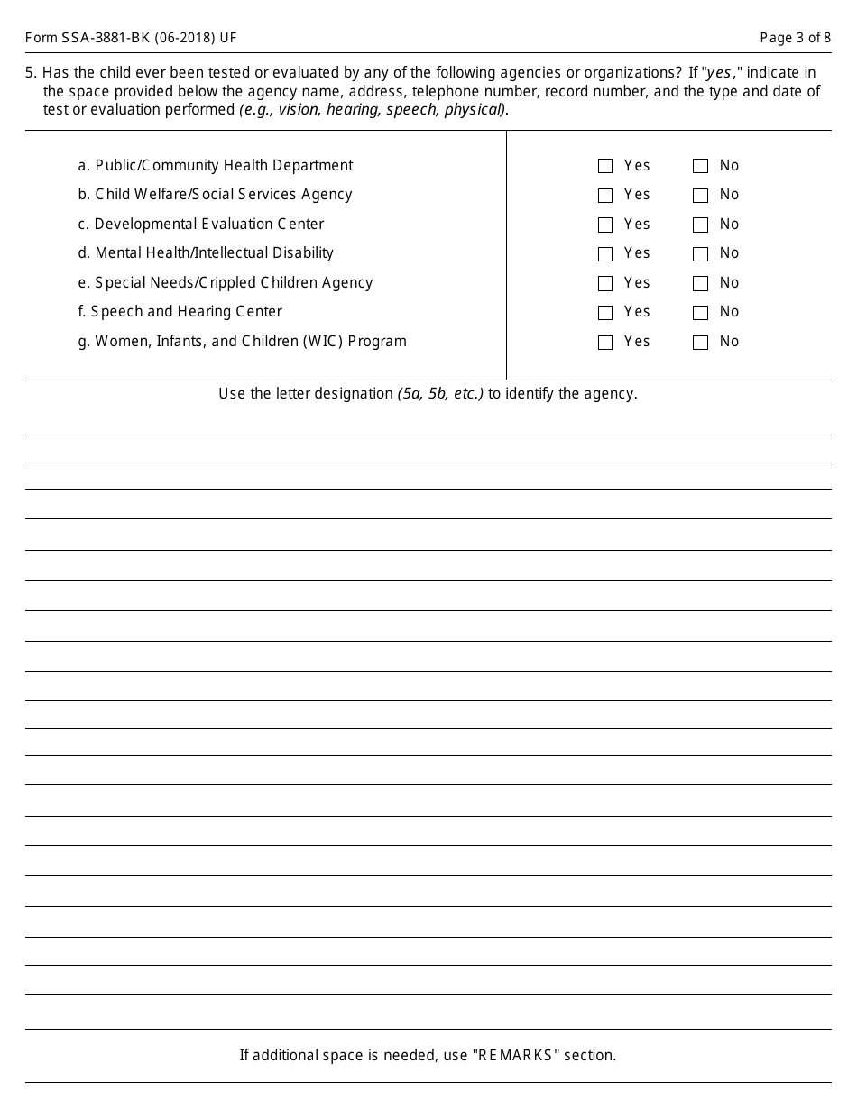 Form SSA-3881-bk Questionnaire for Children Claiming Ssi Benefits, Page 3
