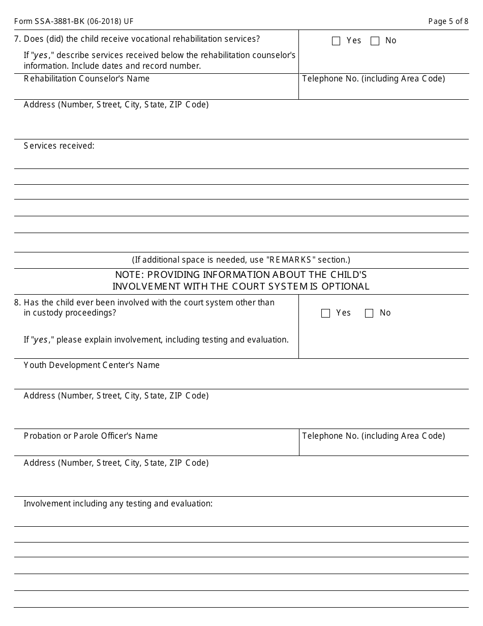 Form SSA-3881-bk Questionnaire for Children Claiming Ssi Benefits, Page 5