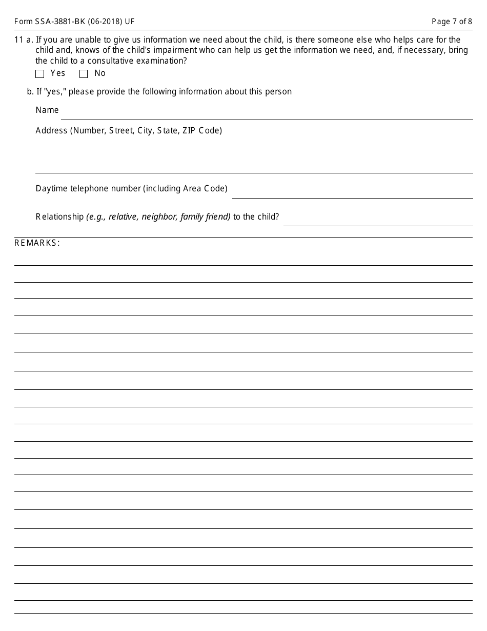 Form SSA-3881-bk Questionnaire for Children Claiming Ssi Benefits, Page 7
