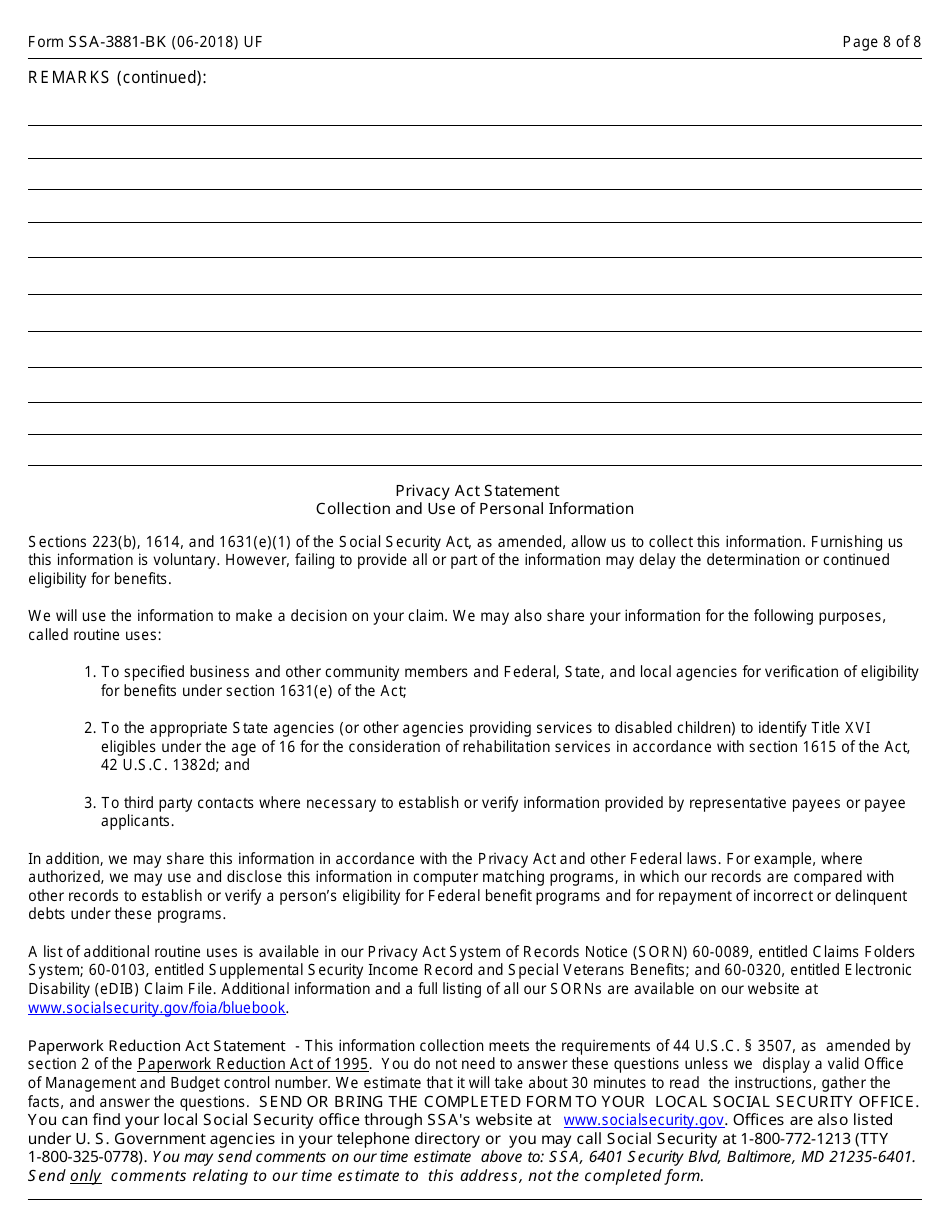 Form SSA-3881-bk Questionnaire for Children Claiming Ssi Benefits, Page 8
