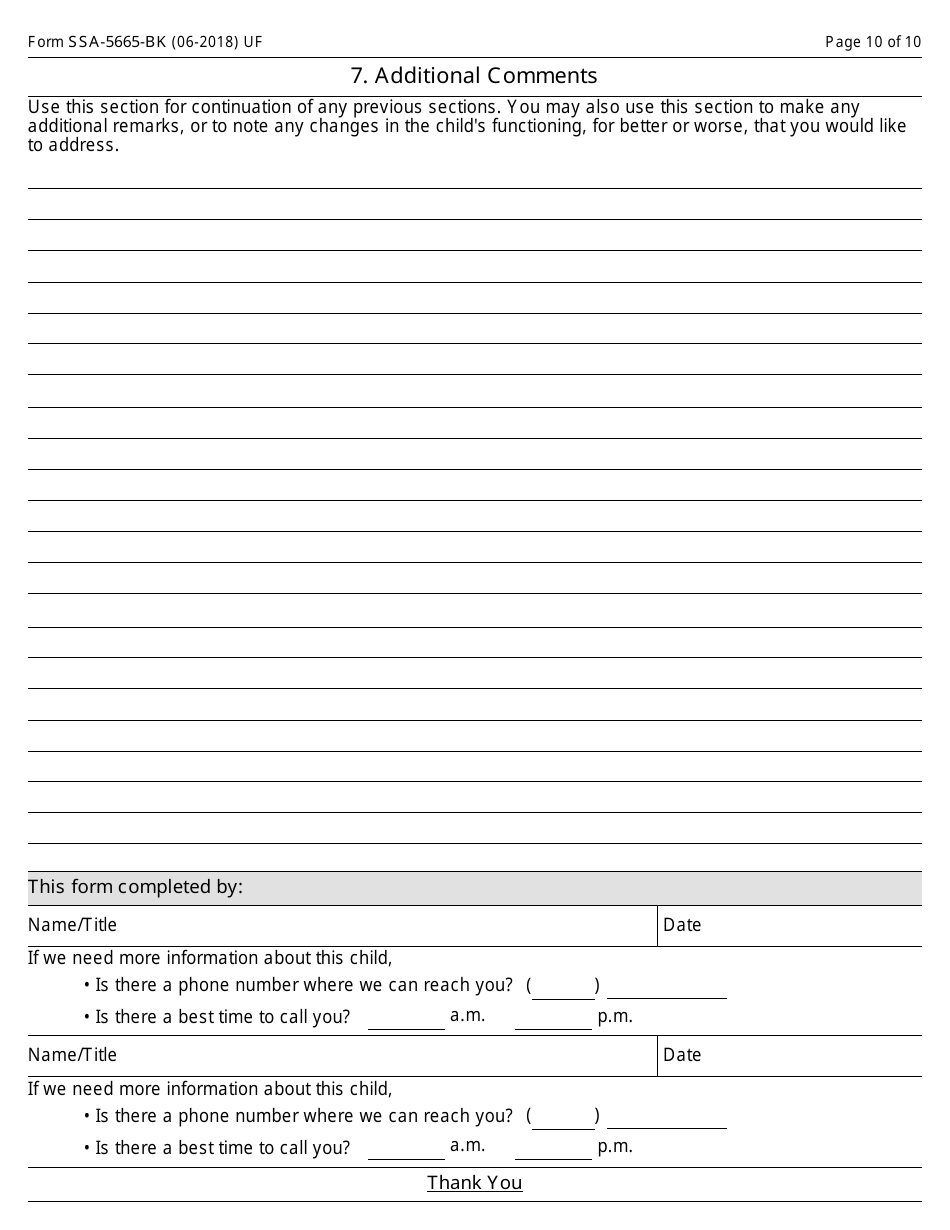 Form SSA-5665-bk Teacher Questionnaire, Page 10