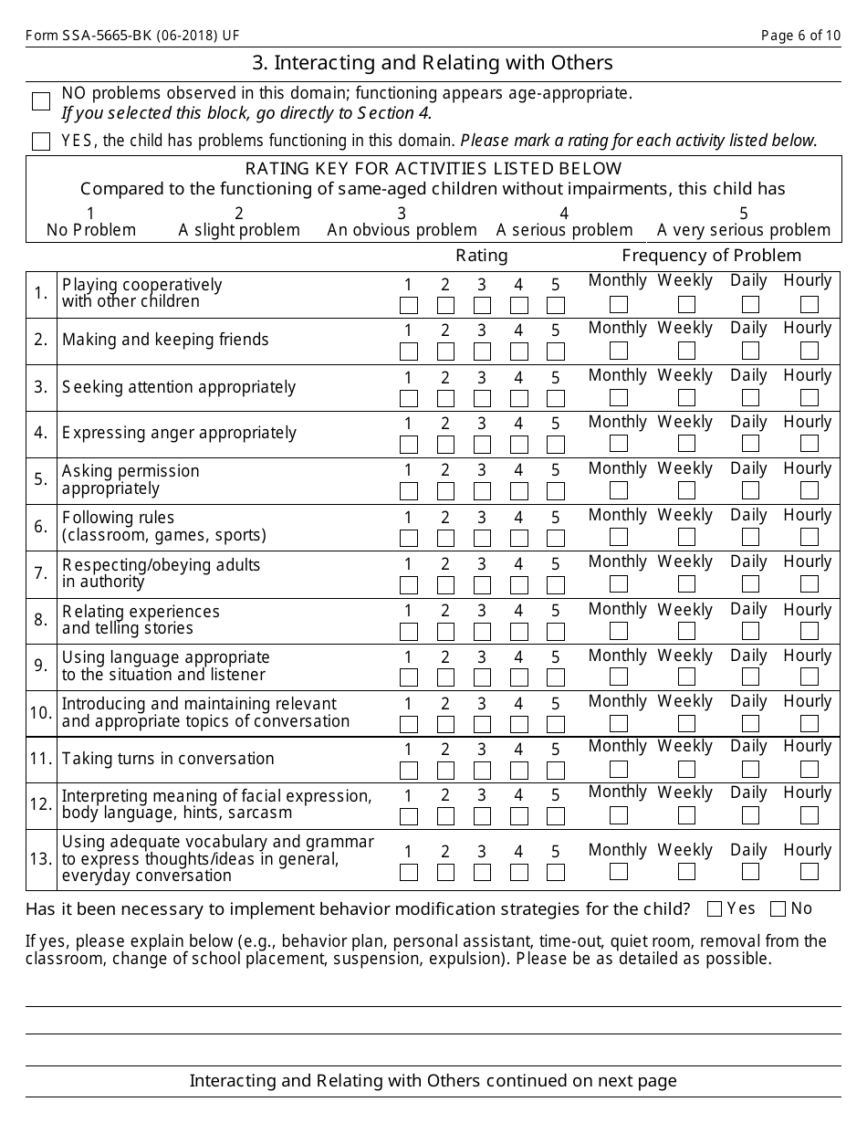 Form SSA-5665-bk Teacher Questionnaire, Page 6
