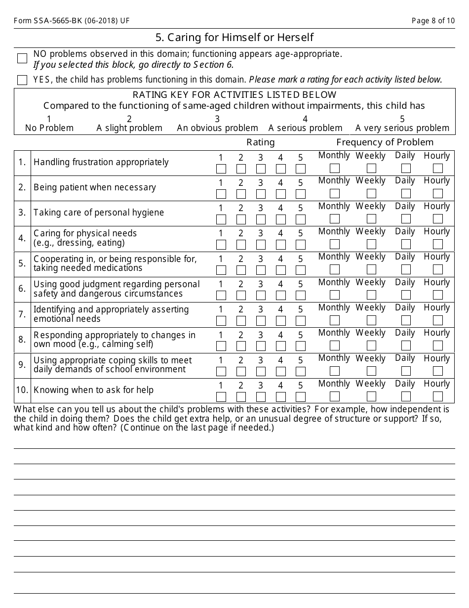 Form SSA-5665-bk Teacher Questionnaire, Page 8