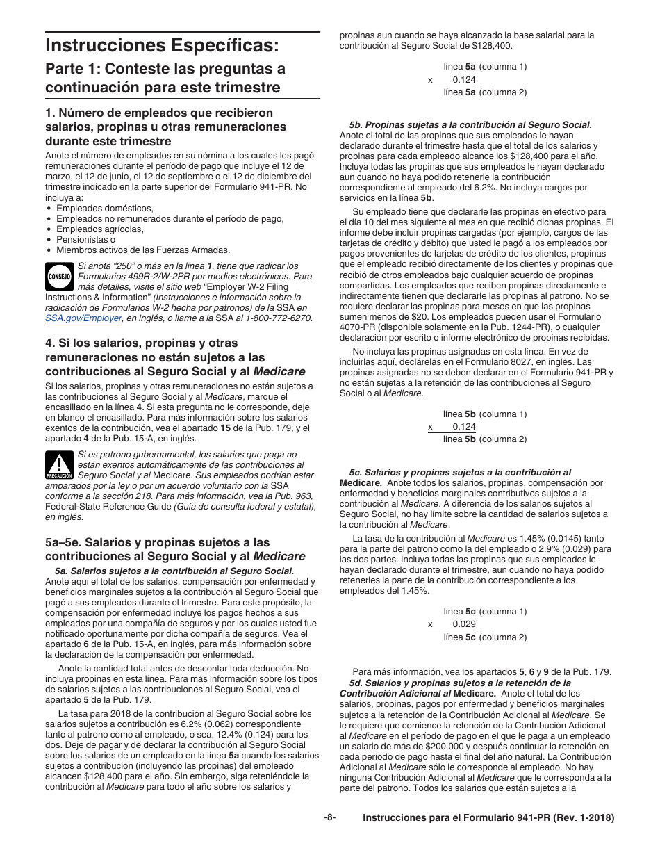 Instrucciones para IRS Formulario 941-PR Planilla Para La Declaracion Federal Trimestral Del Patrono (Puerto Rican Spanish), Page 8