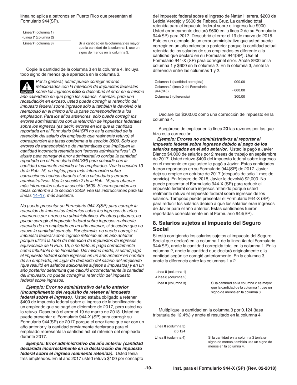 Instrucciones para IRS Formulario 944-X (SP) Ajuste a La Declaracion Federal Anual Del Empleador O Reclamacion De Reembolso (Spanish), Page 10