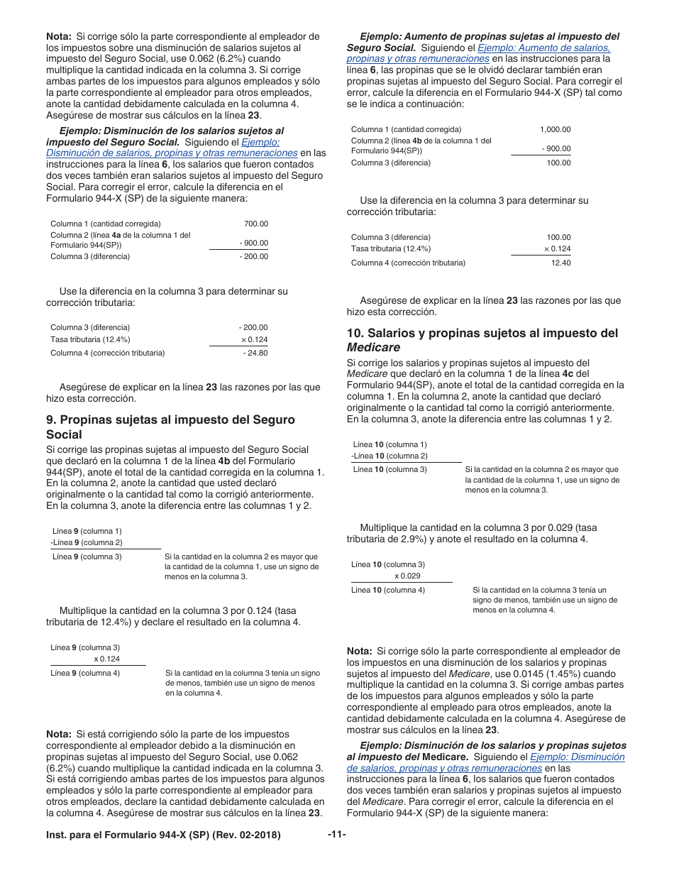 Instrucciones para IRS Formulario 944-X (SP) Ajuste a La Declaracion Federal Anual Del Empleador O Reclamacion De Reembolso (Spanish), Page 11