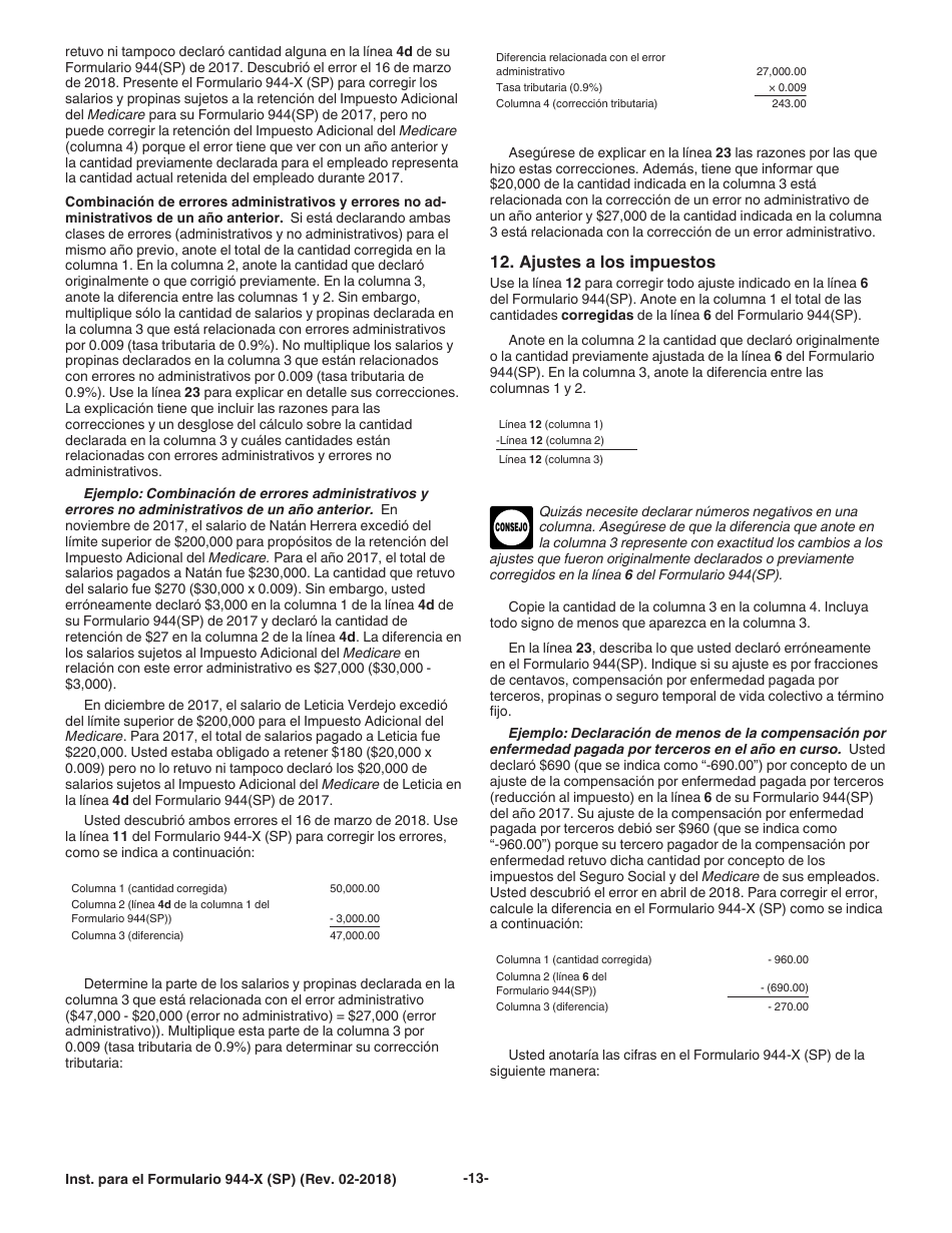 Instrucciones para IRS Formulario 944-X (SP) Ajuste a La Declaracion Federal Anual Del Empleador O Reclamacion De Reembolso (Spanish), Page 13
