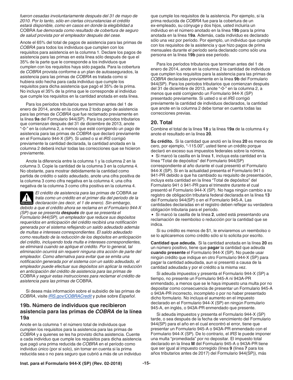 Instrucciones para IRS Formulario 944-X (SP) Ajuste a La Declaracion Federal Anual Del Empleador O Reclamacion De Reembolso (Spanish), Page 15