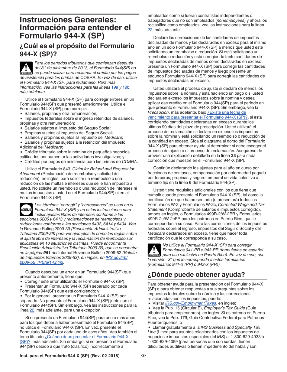 Instrucciones para IRS Formulario 944-X (SP) Ajuste a La Declaracion Federal Anual Del Empleador O Reclamacion De Reembolso (Spanish), Page 3