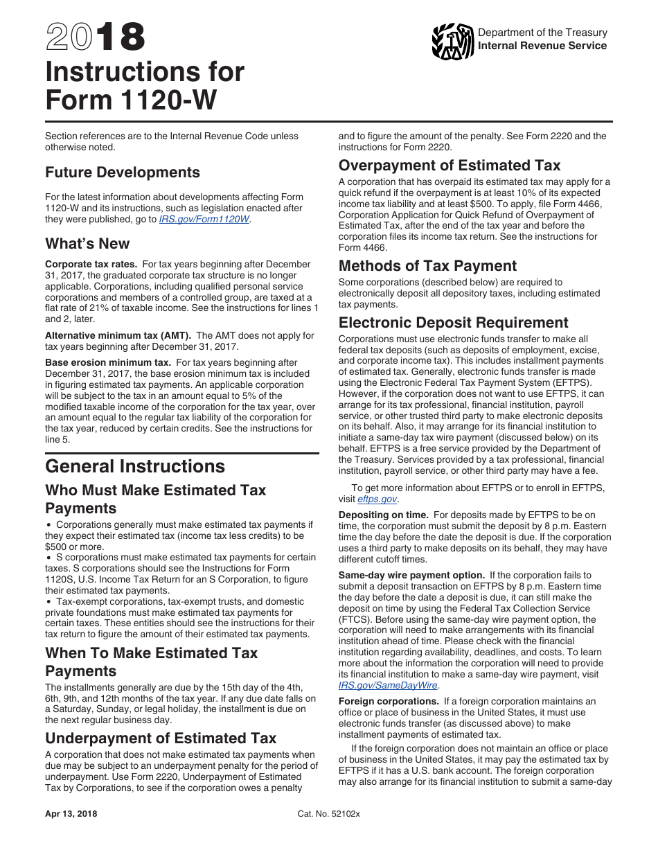 Instructions for IRS Form 1120-W Estimated Tax for Corporations, Page 1
