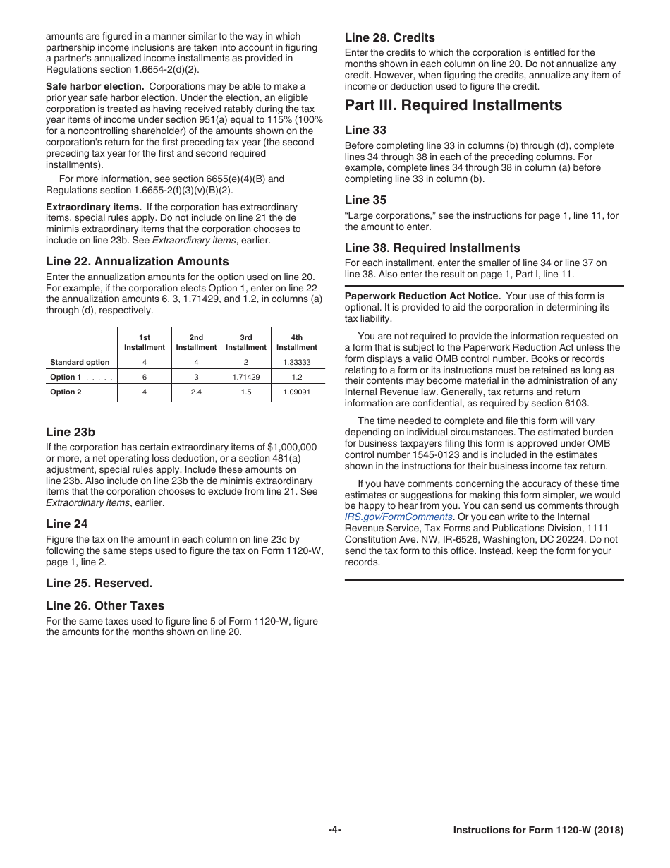 Instructions for IRS Form 1120-W Estimated Tax for Corporations, Page 4