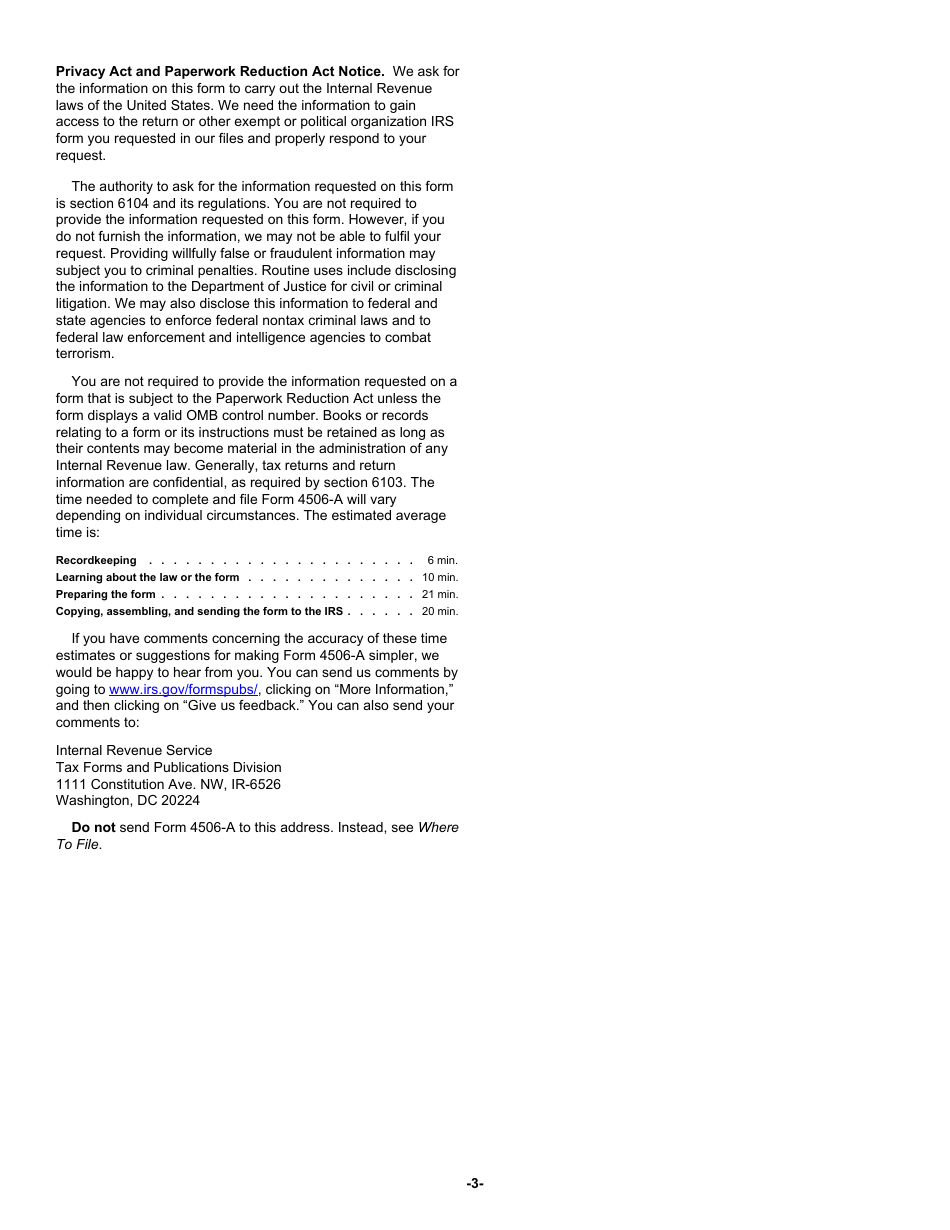 Instructions for IRS Form 4506-A Request for Public Inspection or Copy of Exempt or Political Organization IRS Form, Page 3