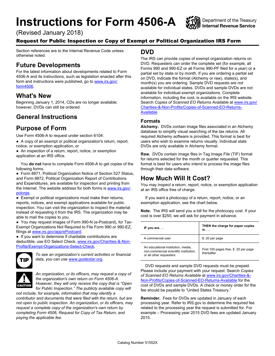 Ir Form Inspection Download Instructions for IRS Form 4506-A Request for Public Inspection ...
