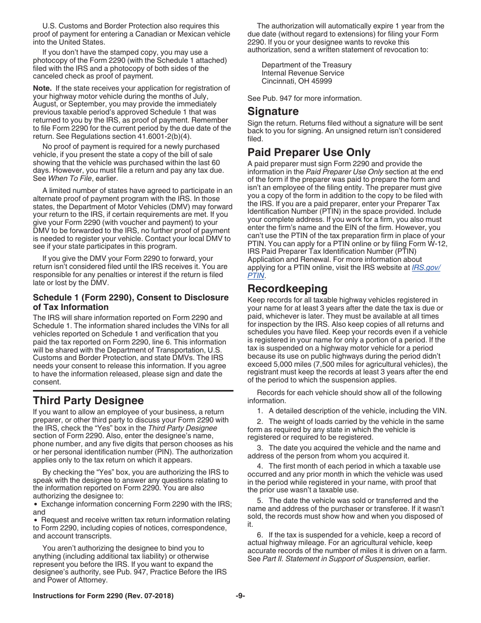 Instructions for IRS Form 2290 Heavy Highway Vehicle Use Tax Return, Page 11