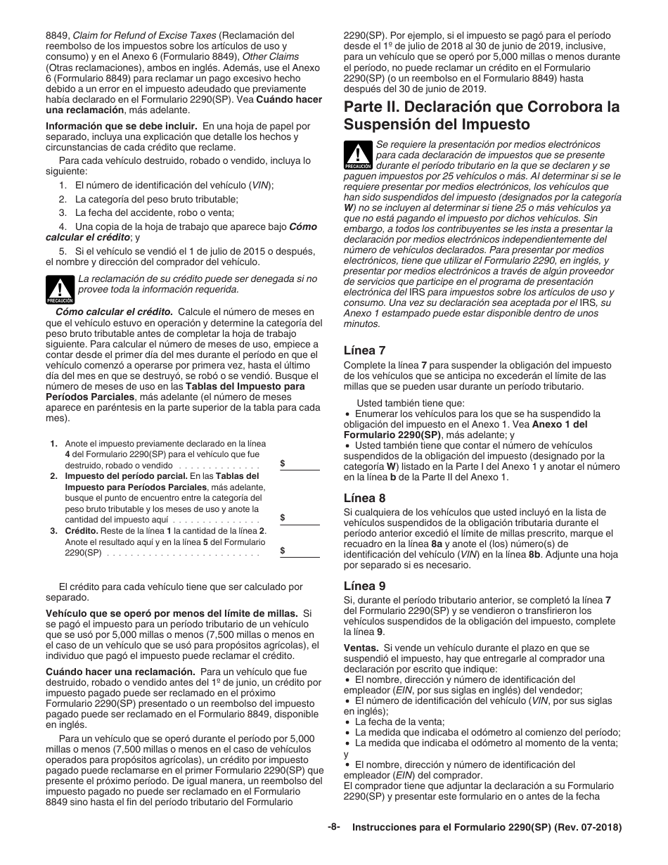 Instrucciones para IRS Formulario 2290(SP) Declaracion Del Impuesto Sobre El Uso De Vehiculos Pesados En Las Carreteras (Spanish), Page 10