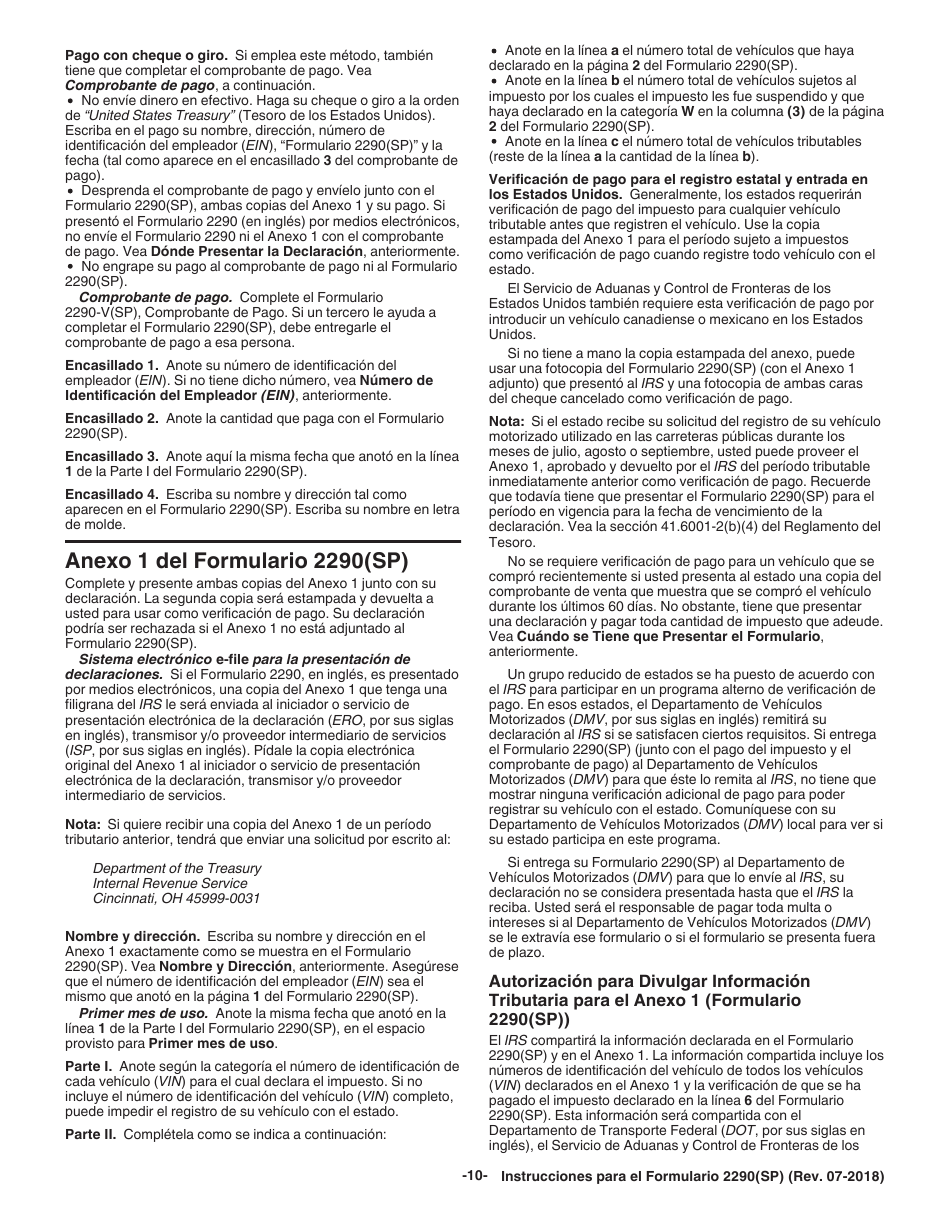 Instrucciones para IRS Formulario 2290(SP) Declaracion Del Impuesto Sobre El Uso De Vehiculos Pesados En Las Carreteras (Spanish), Page 12