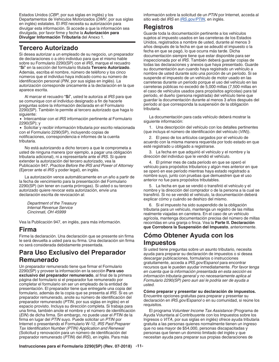 Instrucciones para IRS Formulario 2290(SP) Declaracion Del Impuesto Sobre El Uso De Vehiculos Pesados En Las Carreteras (Spanish), Page 13