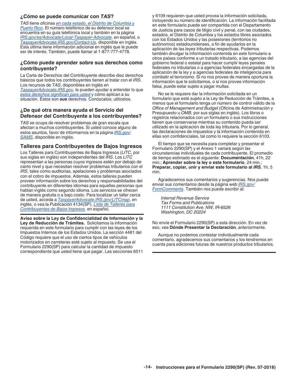 Instrucciones para IRS Formulario 2290(SP) Declaracion Del Impuesto Sobre El Uso De Vehiculos Pesados En Las Carreteras (Spanish), Page 16