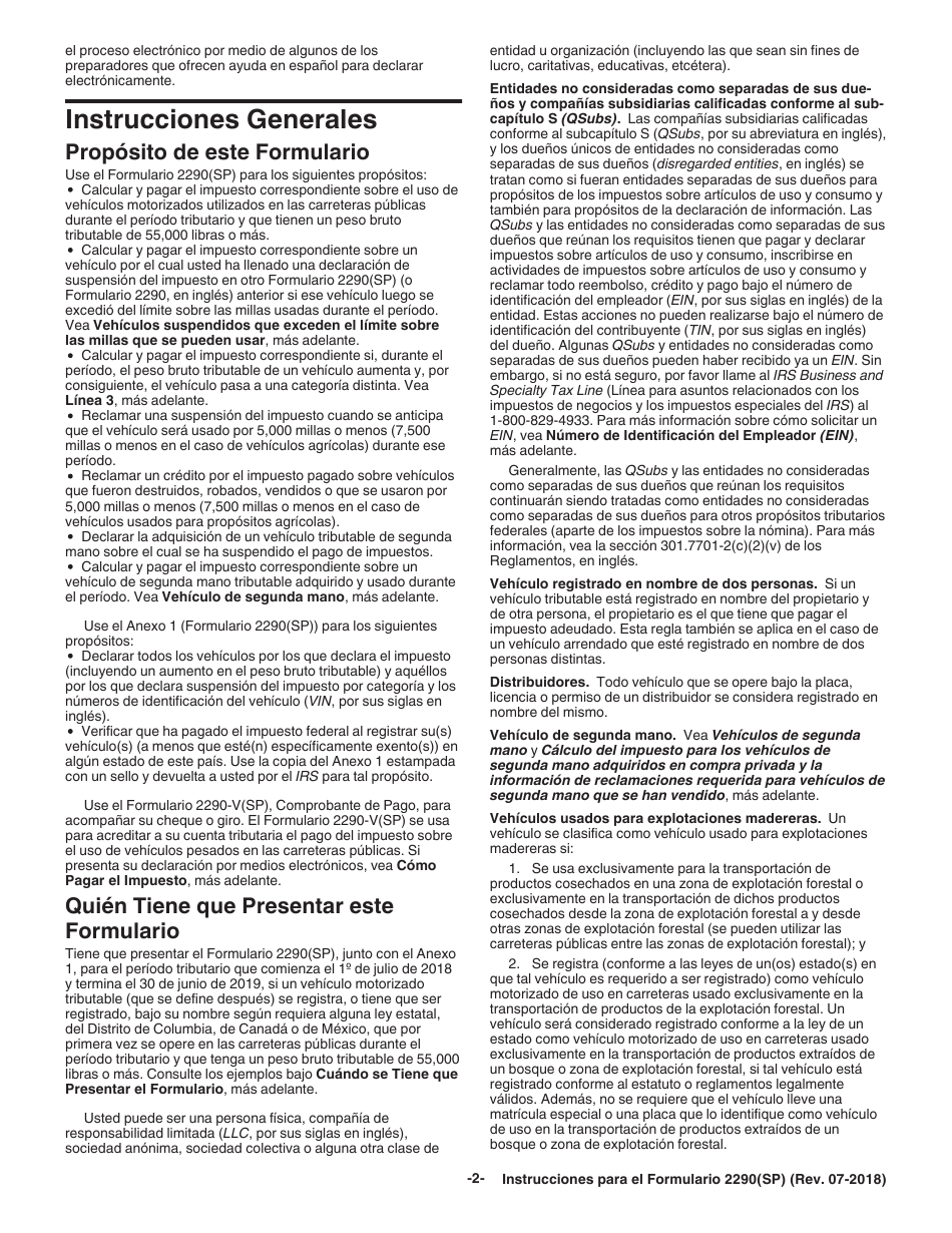 Instrucciones para IRS Formulario 2290(SP) Declaracion Del Impuesto Sobre El Uso De Vehiculos Pesados En Las Carreteras (Spanish), Page 4