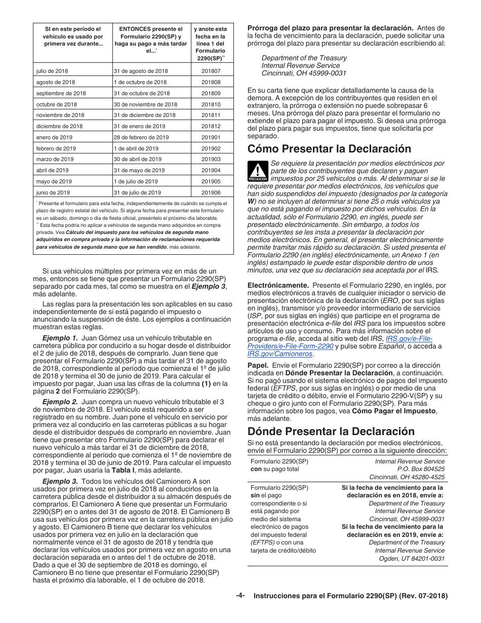 Instrucciones para IRS Formulario 2290(SP) Declaracion Del Impuesto Sobre El Uso De Vehiculos Pesados En Las Carreteras (Spanish), Page 6