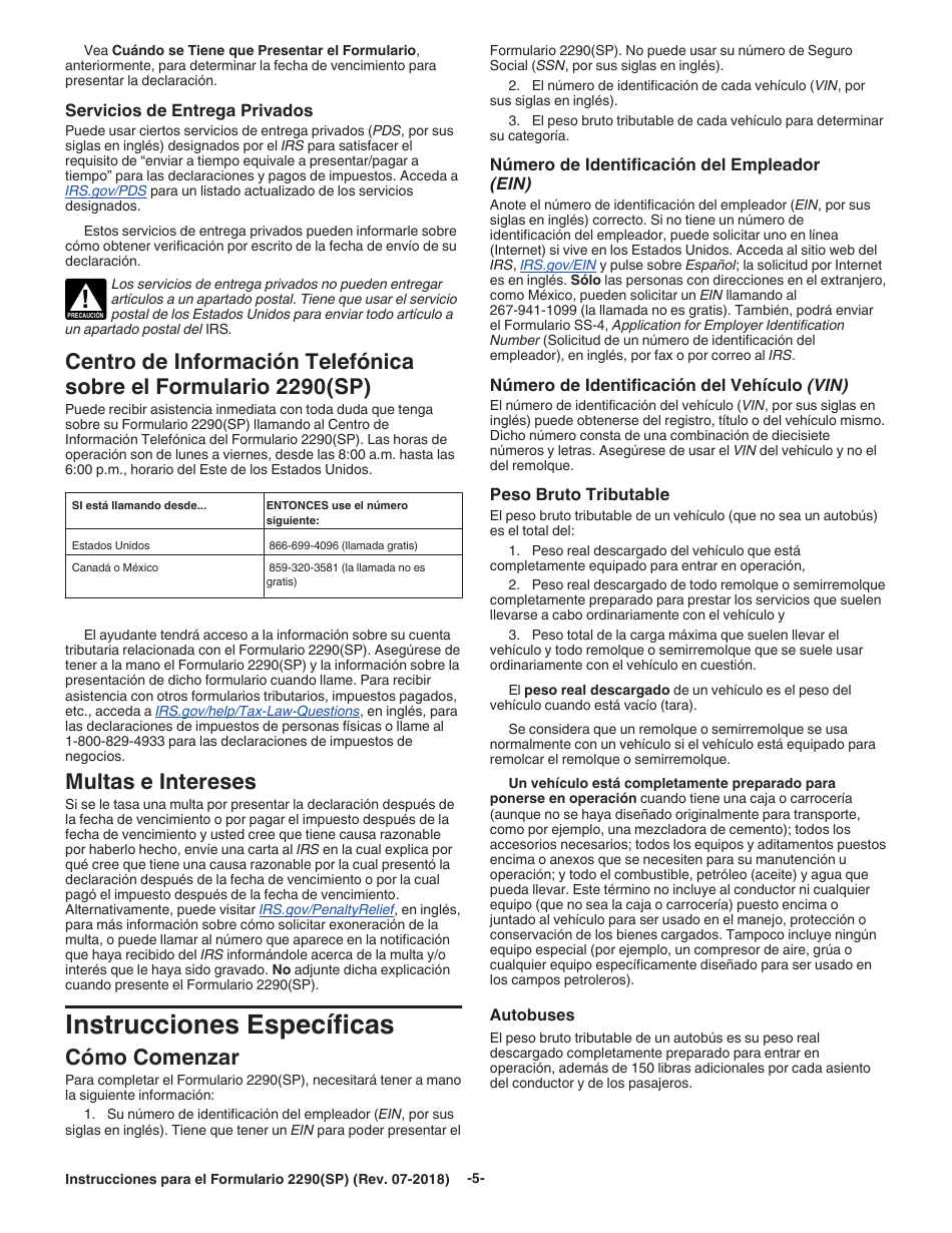 Instrucciones para IRS Formulario 2290(SP) Declaracion Del Impuesto Sobre El Uso De Vehiculos Pesados En Las Carreteras (Spanish), Page 7