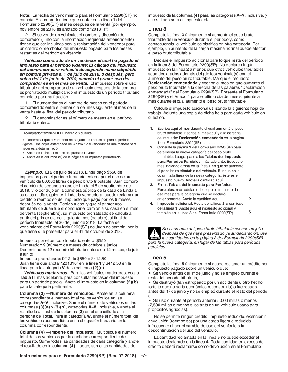 Instrucciones para IRS Formulario 2290(SP) Declaracion Del Impuesto Sobre El Uso De Vehiculos Pesados En Las Carreteras (Spanish), Page 9