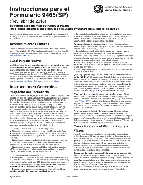 IRS Formulario 9465(SP)  Printable Pdf