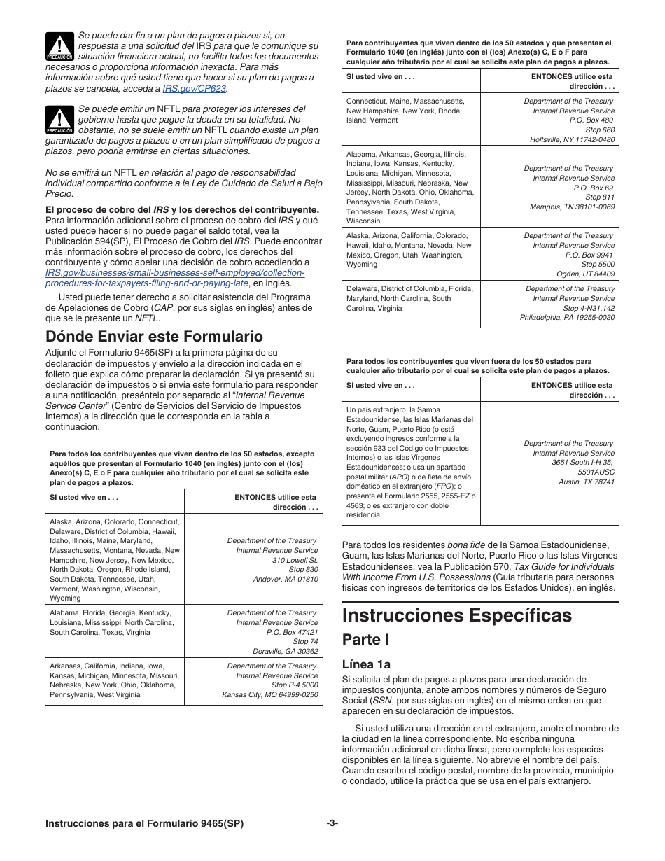 Instrucciones para IRS Formulario 9465(SP) Solicitud Para Un Plan De Pagos a Plazos (Spanish), Page 3