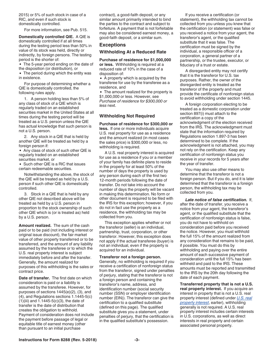 Instructions for IRS Form 8288 U.S. Withholding Tax Return for Dispositions by Foreign Persons of U.S. Real Property Interests, Page 3