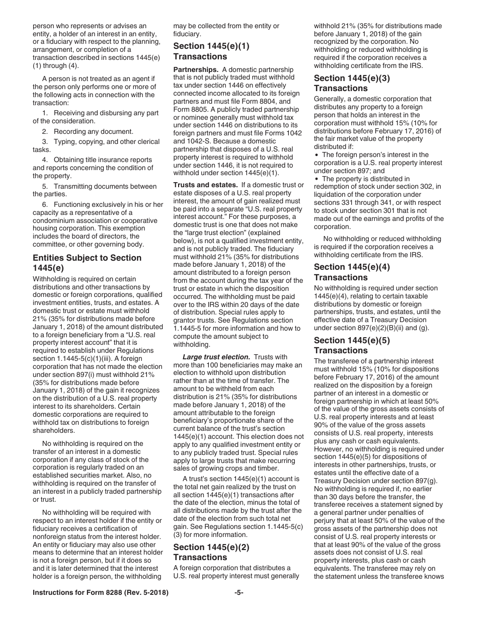 Instructions for IRS Form 8288 U.S. Withholding Tax Return for Dispositions by Foreign Persons of U.S. Real Property Interests, Page 5
