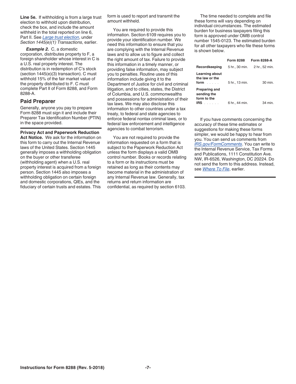 Instructions for IRS Form 8288 U.S. Withholding Tax Return for Dispositions by Foreign Persons of U.S. Real Property Interests, Page 7