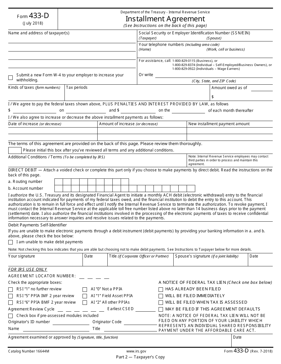 IRS Form 433-d Installment Agreement, Page 3