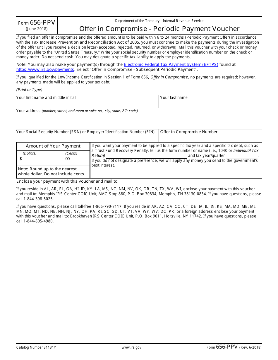 IRS Form 656-ppv Offer in Compromise - Periodic Payment Voucher, Page 1