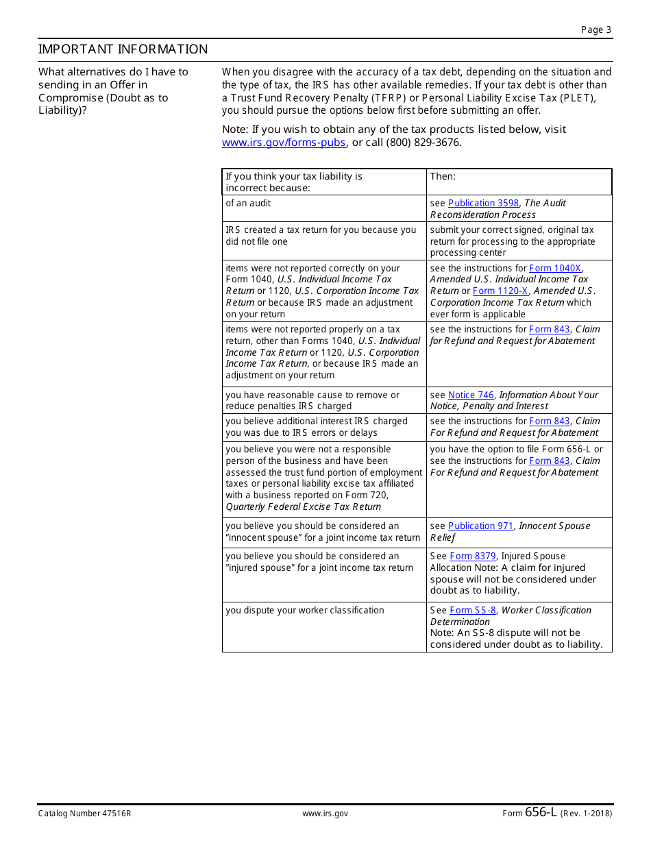 IRS Form 656-L Offer in Compromise (Doubt as to Liability), Page 3