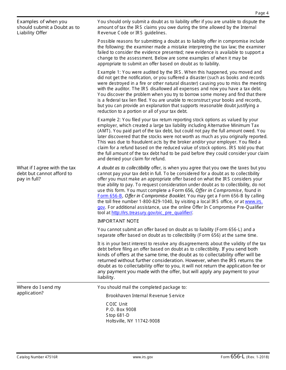 IRS Form 656-L Offer in Compromise (Doubt as to Liability), Page 4
