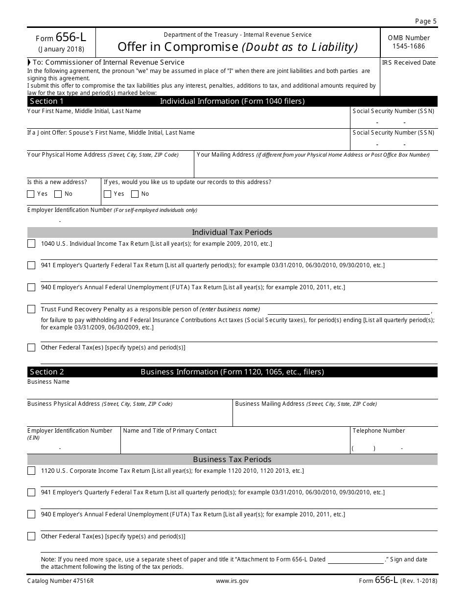 IRS Form 656-L Offer in Compromise (Doubt as to Liability), Page 5