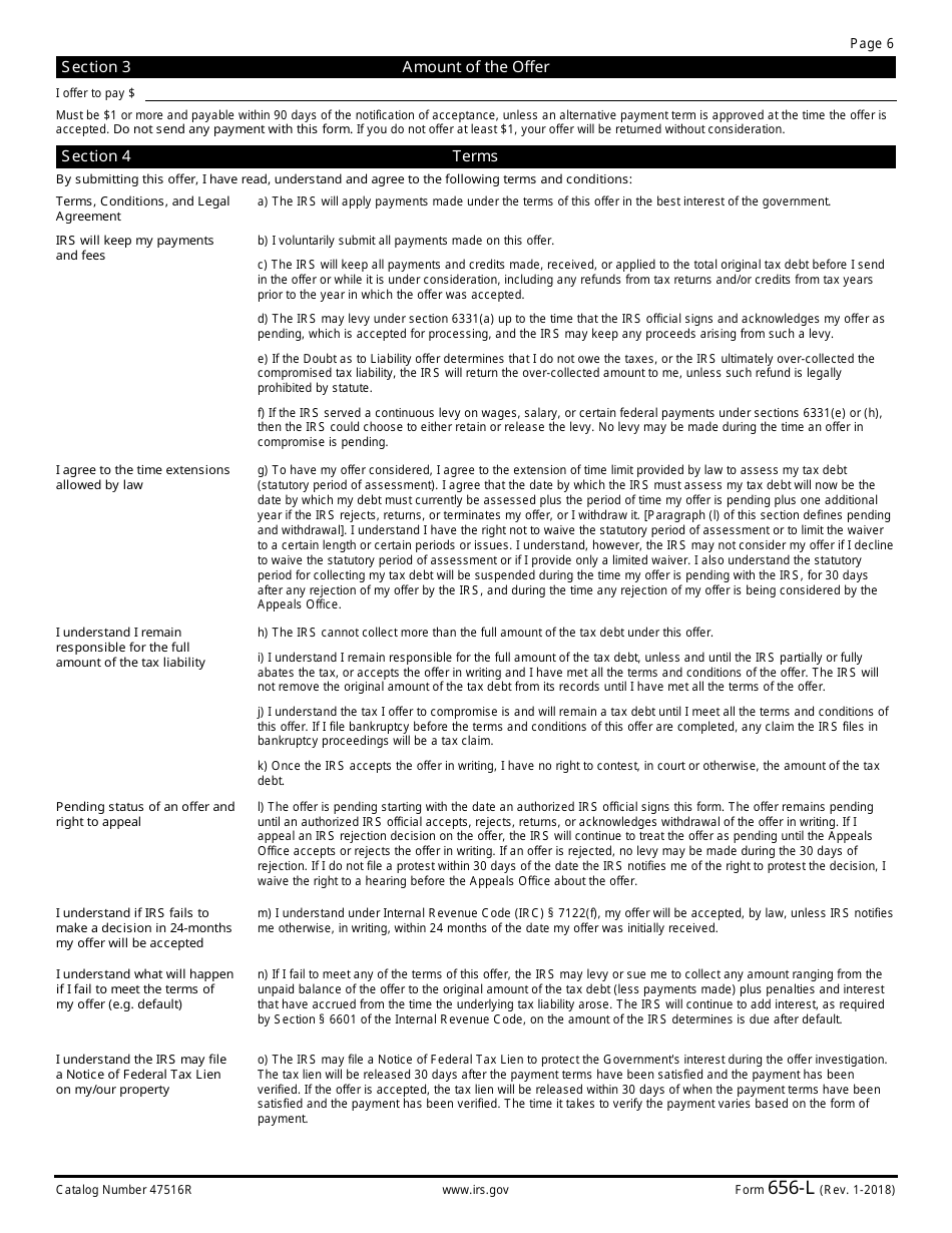 IRS Form 656-L Offer in Compromise (Doubt as to Liability), Page 6