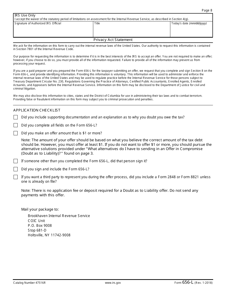 IRS Form 656-L Offer in Compromise (Doubt as to Liability), Page 8