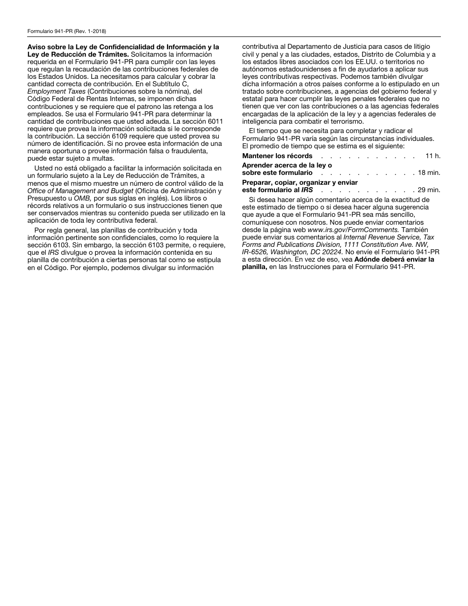 IRS Formulario 941-PR Planilla Para La Declaracion Federal Trimestral Del Patrono (Puerto Rican Spanish), Page 4