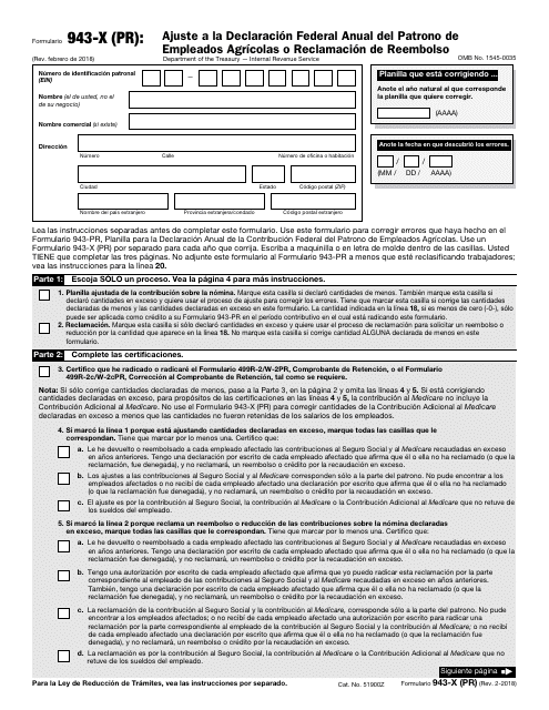 IRS Formulario 943-X (PR)  Printable Pdf