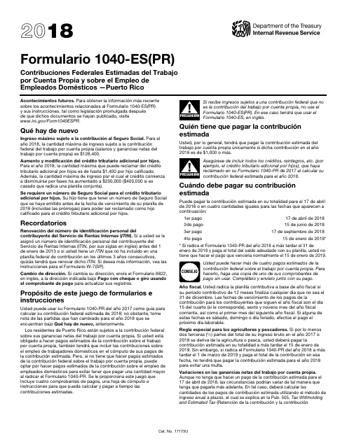 IRS Formulario 1040-ES(PR) 2018 Printable Pdf