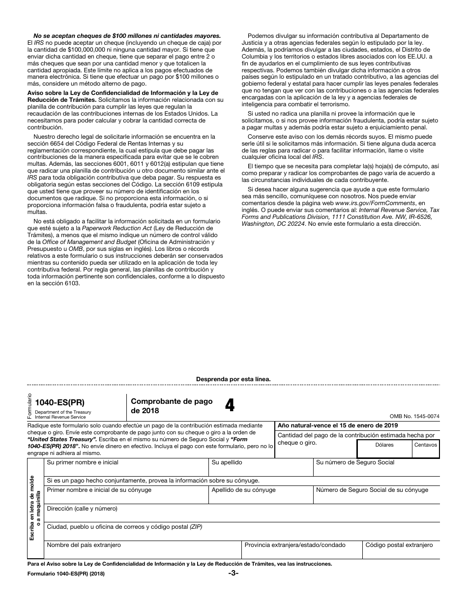 IRS Formulario 1040-ES(PR) Contribuciones Federales Estimadas Del Trabajo Por Cuenta Propia Y Sobre El Empleo De Empleados Domesticos -puerto Rico (Puerto Rican Spanish), Page 3