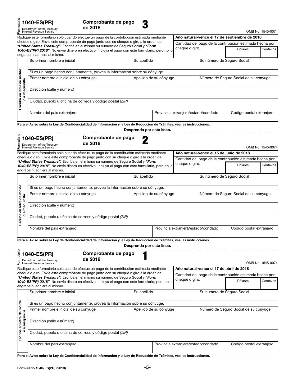 IRS Formulario 1040-ES(PR) Contribuciones Federales Estimadas Del Trabajo Por Cuenta Propia Y Sobre El Empleo De Empleados Domesticos -puerto Rico (Puerto Rican Spanish), Page 5