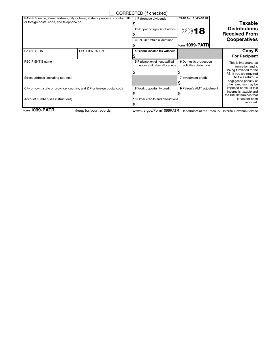 IRS Form 1099-PATR - 2018 - Fill Out, Sign Online and Download Fillable ...