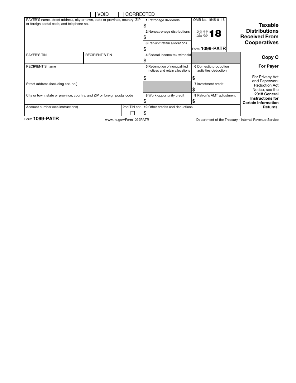 IRS Form 1099-PATR - 2018 - Fill Out, Sign Online and Download Fillable ...