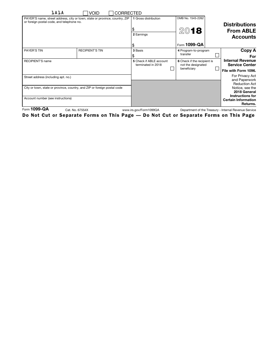 IRS Form 1099-QA Distributions From Able Accounts, Page 1