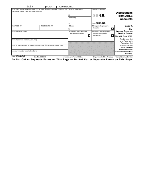 Irs Form 1099 Qa Download Fillable Pdf 2018 Distributions From Able