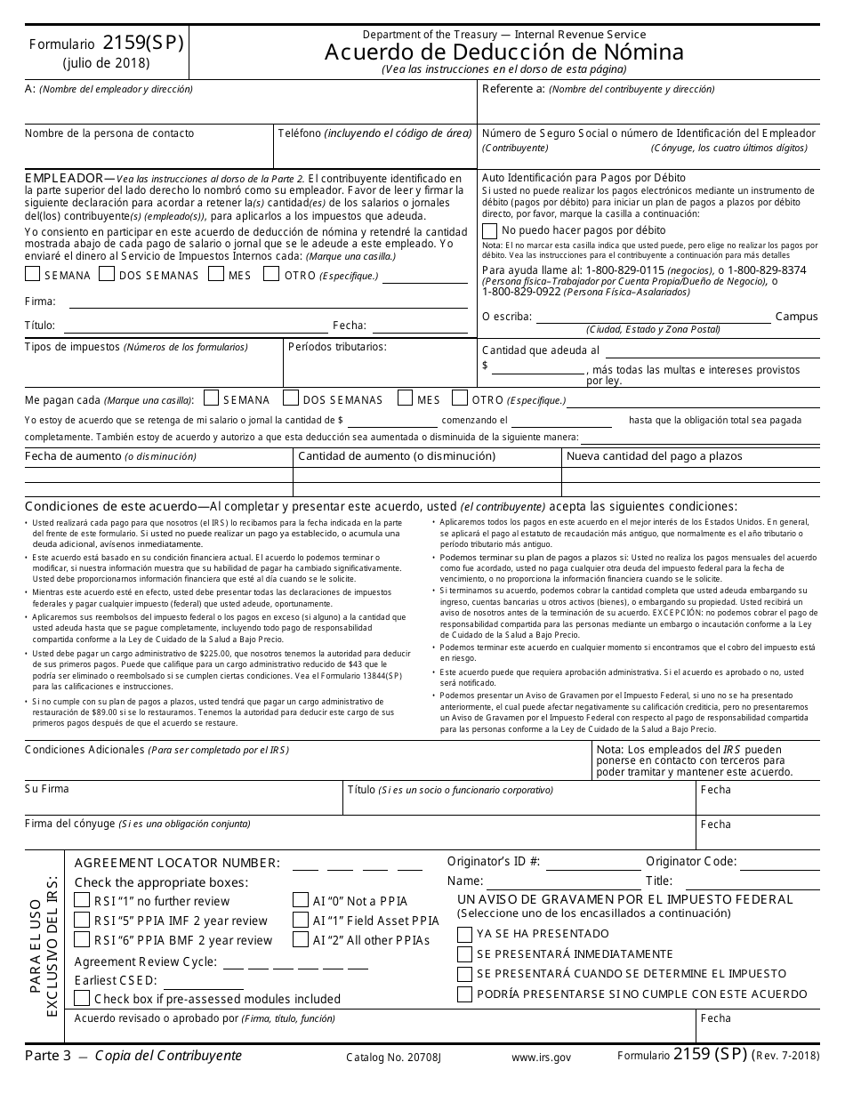 IRS Formulario 2159(SP) Acuerdo De Deduccion De Nomina (Spanish), Page 5