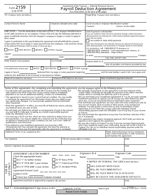 IRS Form 2159  Printable Pdf